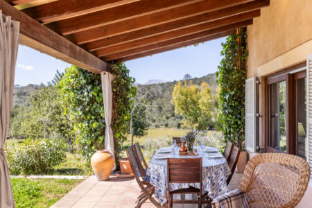 Outdoor Dining Area In Tranquil Country Finca With Garden Pool And Workspace