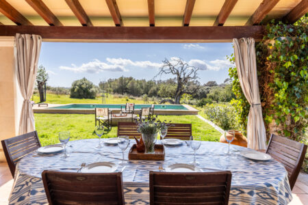 Outdoor Dining Area In Tranquil Country Finca With Garden Pool And Workspace