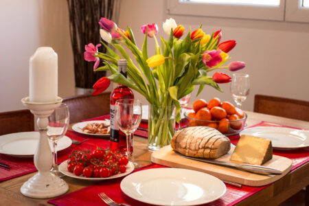 Dining Table With Food In Elegant Penthouse With Terrace And Lift In Palma Old Town