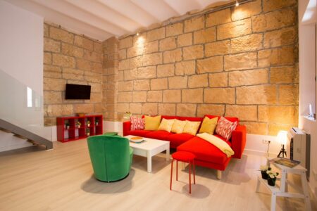 Living Area In One Bedroom Apartment In La Lonja With Community Terrace