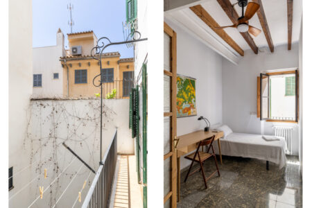 Patio And Bedroom In Renovated Three Bedroom Apartment Near Ramblas